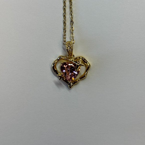 Gold Heard Zircon Pink and Amethyst Pendant Necklace - Picture 13 of 17